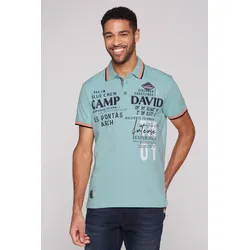 Poloshirt CAMP DAVID, Herren, Gr. XXXL, sea mint, Obermaterial: 100% Baumwolle, bedruckt, casual, regular fit taillenbedeckt, Kurzarm Bündchen kontrastfarben, Shirts, mit Logo Artworks