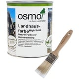 OSMO Landhausfarbe High Solid Steingrau 2704-0,75 L + Flächenstreicher Pinsel von Pfahler Gratis. Wetterschutzfarbe Wasserabweisend