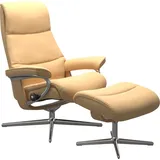 Stressless Stressless® Relaxsessel »View«, (Set, Relaxsessel mit Hocker), mit Hocker, mit Cross Base, Größe S, M & L, Holzakzent Eiche, gelb