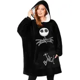 Disney Stitch Übergroße Hoodie Decke Damen - Fleece Oversized Kapuzenpullover mit Ärmeln für Teenager - Einheitsgröße (Schwarz Jack Skellington) - Einheitsgröße