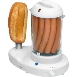 Clatronic HDM 3420 EK N Hot Dog Maschine, 1-14 Würstchen, Kochen von bis zu 6 Eiern, Brötchenhalterung 350W Weiß