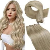 LaaVoo Haartressen Echthaar Extensions Blond Extensions Tressen Echthaar Zum Einnähen Goldblond Highlight Mittelblond Tressen Extensions Echthaar Natürlich 40cm #P16/22 100g