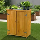Gartenschrank Braun Holz mit 2 Türen & Regalen wetterfest - Gelb