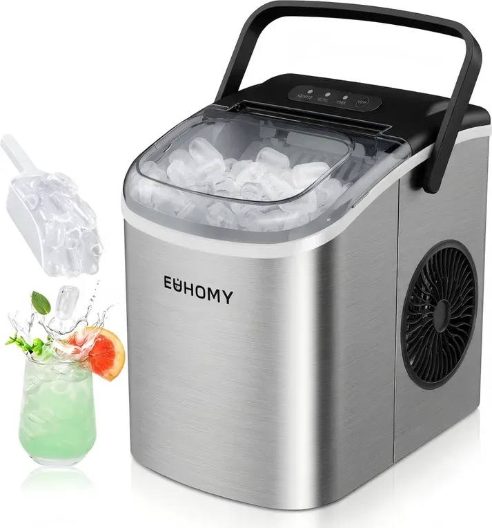 EUHOMY Stand-Eismaschine mit Tragegriff, 9 Eiswürfel in 6 Minuten, 11,8 kg pro Tag, energiesparend, selbstreinigend, tragbare Eismaschine mit Korb und Eisschaufel, ideal für Zuhause, Küche, Camping und Wohnwagen
