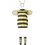 Irrun Karnevals kostüme Damen, Biene Maja Kostüm Erwachsene, Bee Cosplay Kostüm Set for Child Adult, Honigbiene Kleid mit Flügeln Stirnband Beinärmel für Party XL Size