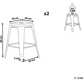 Beliani Hocker 2er Set Gelb Metall 60 cm Industriell