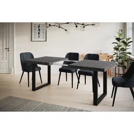 alpi meble Industrieller Esszimmertisch LOFT-U, ausziehbarer Tisch, Größe: 180-280X90X77 cm, Wohnzimmertisch Farbe: Dunkelgrau, mit Metallbeinen in Farbe Sc... - Dunkelgrau/Schwarz