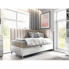 Mirjan24 Boxspringbett Maja Junior 3 80x200, Einzelbett mit Bonellfederkern, Härtegrad - H3 (Farbe: Soft 017 + Fresh 01, Seite zum Öffnen des Bet... - Beige
