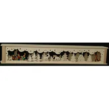 Rudolphs Schatzkiste Schwibbogen-Fensterbank Schwibbogenerhöhung mit Laternenkinder Skikinder und Beleuchtung 72 x 10 x 10 cm