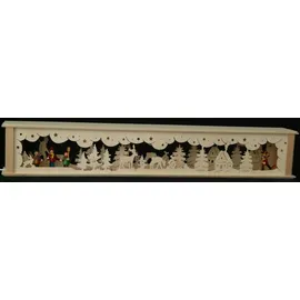 Rudolphs Schatzkiste Schwibbogen-Fensterbank Schwibbogenerhöhung mit Laternenkinder Skikinder und Beleuchtung 72 x 10 x 10 cm