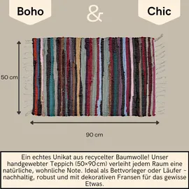 Marrakesch Orient & Mediterran Interior Callum Bunt Teppich 90×50cm | Boho-Vorleger aus recycelter Baumwolle