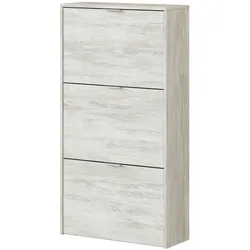 Dmora Schuhschrank Escondido, Schuhschrank mit 3 Klapptüren, Schrank mit doppelter Kapazität für bis zu 18 Paar Schuhe, 70x17h180 cm, Weiß