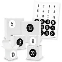 itenga Adventskalender 24x Geschenkbox Würfel Quader Weiß Zahl Schlicht Schwarz