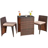 Melko Gartenmöbel 3er Set Braun Polyrattan Sitzgarnitur Gartenbar Rattanbar