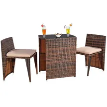 Melko Gartenmöbel 3er Set Braun Polyrattan Sitzgarnitur Gartenbar Rattanbar