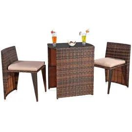 Melko Gartenmöbel 3er Set Braun Polyrattan Sitzgarnitur Gartenbar Rattanbar