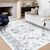 Famibay Teppich Wohnzimmer 160x230cm Waschbarer Teppich Schlafzimmer Kurzflor Wohnzimmerteppich Grau Vintage rutschfest Carpet für Wohnzimmer Schlafzimmer Esszimmer