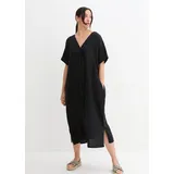 bonprix Kaftan-Kleid aus reinem Leinen, schwarz, Gr.44, modernen Leinenkleid mit weiter Passform und tiefem V-Ausschnitt, aus Leinen