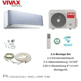 VIVAX R Design SILVER 12000 BTU+2 m Montageset Klimagerät Split Klimaanlage A+++