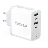 USB C Ladegerät, 4 Port USBC Stecker 50W Schnellladegerät Mehrfach mit PD 25W und QC 18W, für iPhone 15 Pro Max 14 Plus 13 12 11 SE XR XS 8, Samsung, Handy Adapter Ladeadapter Netzteil Ladestecker