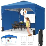 TOOLUCK Pavillon 3x3 Wasserdicht Stabil Winterfest Faltpavillon Gartenpavillon Partyzelt Pop Up Pavillon Klappbar UV Schutz 50+ Höhenverstellbar mit Entlüftung & 3 Stoffstücken&4 Sandsäcke,Blau