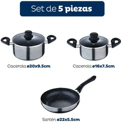 San Ignacio - 5-teiliges Kochgeschirr aus gepresstem Aluminium + Set aus gepressten Aluminiumpfannen Ø16, Ø20, Ø24