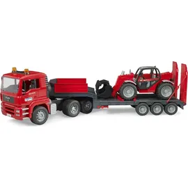 Bruder 02774 - MAN TGA LKW mit Tieflader und Manitou Teleskoplader rot 1:16