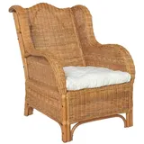 vidaXL Sessel mit Kissen Hellbraun Natürliches Rattan und Leinen