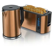 Arendo Frühstücksset 2-teilig, 1,5L Wasserkocher Edelstahl, 1500W Langschlitz Toaster FRUKOST, Kupfer - Kupfer