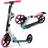 MalPlay Großer Cityroller mit Tragegurt, Bremsen,Flaschenhalter,Roller für Kinder und Erwachsene bis 100kg, klappbar Tretroller, rosa blau