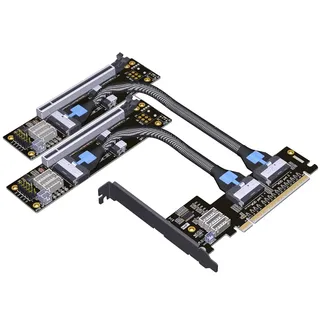 JMT ADT-F36B-F37B-D8S PCI-e 4.0 X16 auf X8 X8 MCIO Gabeladapter Riserkarte 256G/bps Split-Extender SFF-TA-1016 mit Stromkabel (50 cm)