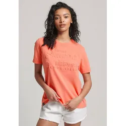 Rundhalsshirt SUPERDRY "EMBOSSED VL T SHIRT", Damen, Gr. XS, rot (fusion coral), Jersey, Obermaterial: 100% Baumwolle, unifarben, modisch, Rundhals, Kurzarm, Shirts