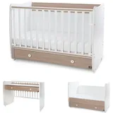 Lorelli Babybett Dream 60 x 120 cm umbaubar Schreibtisch Kinderbett Schaukelbett hellbraun weiß