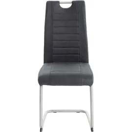 Hela Tische, 2er Set Esszimmerstuhl Ulla, Bezug Microfaser Vintage-Optik Anthrazit, Metallgest. Rundrohr Edelstahl (echt)