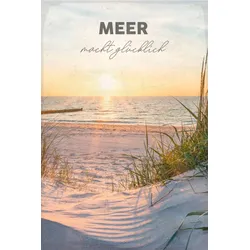 Metallbild QUEENCE "Meer macht glücklich", orange (farbe bild(er): orange), B:30cm H:45cm, Stahl, Metall, Bilder, Stahlschilder