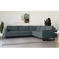 PLACES OF STYLE Ecksofa »Pinto, 250/290 cm, langer Schenkel, XXL, Ottomane«, Cord, Feincord, Luxus-Microfaser Leder und Chenille blau