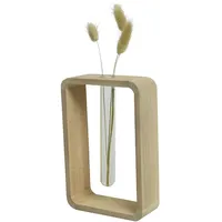 MARELIDA Deko Vase mit Reagenzglas Blumenvase Holzvase H: 18cm