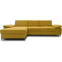 DOMO. collection Ecksofa Curacao, Sofa mit Federkern und Armlehnfunktion, Longchair Links, Couch in L-Form, 297 x 160 x 84 cm (BxTxH), senf (gelb)