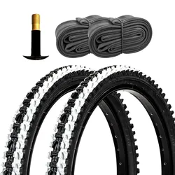 DSI Fahrradreifen MTB Fahrrad Mountainbike 2 Reifen 20 x 2,0" schwarz/weiß mit 2 Reifen AV