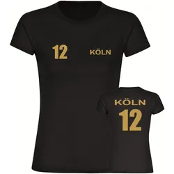 multifanshop Damen T-Shirt - Köln - Trikot Nummer 12 gold - Druck gold metallic - Frauen