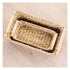 HMF Aufbewahrungskorb Badezimmer, Korb geflochten aus Wasserhyazinthe mit Holzgriffen, 30 x 15 x 13 cm