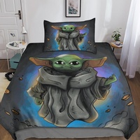 Baby Yoda Bettwäsche Bettbezug Set,Star Wars Set Teilig Bettbezüge Mikrofaser Bettbezug Mit Reißverschluss Und Kissenbezug Single(135x200cm)