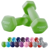 Miweba Sports Neopren Hantelset NKH100 | Profi Hantel - Hexagon Hanteln Set - Kurzhanteln - Kurzhantel Set - Gymnastikhanteln - Hantel Set - Dumbbell - 0,5-10 Kg (2X 1.0 kg, Grün)