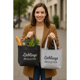 MF 2er Set Filz-Taschen Lieblings-Begleiter in Hellgrau und Schwarz – Perfekt für den Alltag und Einkauf, - Grau