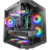Mars Gaming MC-3TLITE, MicroATX Gaming-Gehäuse, Dreifaches Durchgehendes Gehärtetes Glas, 120mm FRGB-Lüfter Hinten, Doppelkammerstruktur, Kompakter Mini-Tower-PC mit Großem Innenraum, Schwarz