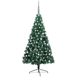 vidaXL Künstlicher Halber Weihnachtsbaum mit LEDs Kugeln Grün 210 cm