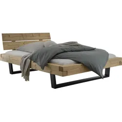 Massivholzbett HOME AFFAIRE "Ultima", braun (fichte), B:198cm H:88cm L:228cm, Betten, aus Holz in Balken-Optik mit Metallkufe