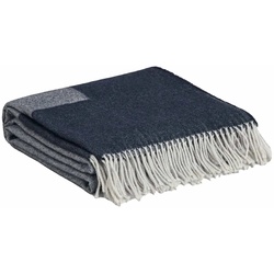 GANT Wohndecke - LOGO THROW, Jacquard-Logo, Fransen, Woll-Mix-Gewebe Blau 130x180cm