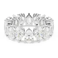 Swarovski Matrix Vittore Ring, Weißer Damenring mit Silberfarbenem Finish und Weißen Kristallen im Tropfenschliff in Durchgehender Reihe, Größe: 50