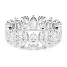 Swarovski Matrix Vittore Ring, Weißer Damenring mit Silberfarbenem Finish und Weißen Kristallen im Tropfenschliff in Durchgehender Reihe, Größe: 50